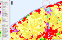 In 1990 the landuse of this area was characterized mainly by the urban fabric of Brugge and the cities along the coast. In between of them there was mainly just agricultural land.