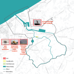 A map locating the elements of art in the landscape which are tied to heritage, sacredness and identity