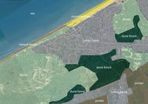 Landscape units:sea, eroded sand beach, wide sand beach, dunes: bare sand dunes, dune grasslands, dune forest; urban: mostly small private houses with garden, dense urban housing up to 4 floors and hotels up to 12 floors; agricultural land on polder (threatened by sea level rise due to climate change)