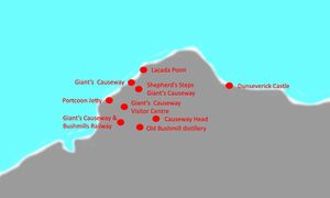 Map of sacred spaces and heritage near the Giant's Causeway