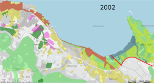 From the map of 2002, you can see that residential area has expanded substantially with periods of time, especially on the peninsula, in Tiskre and Rannamõisa area.