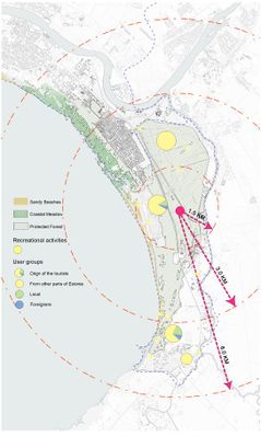 Recreation map-The average distance of residential buildings from the nearest recreational area is 2.5 km.