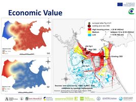 To talk about the economic value of the area, I show here on the left the maps of distance from the peninsula to the urban area and to the main roads. As we can see, this area has a very convenient location when locating very close a big tourism city and easy to approach.