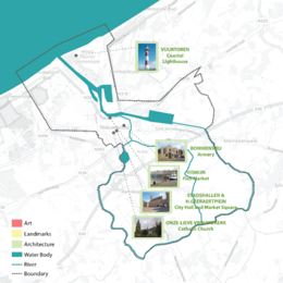 A map locating the architectural elements in the landscape which are tied to heritage, sacredness and identity