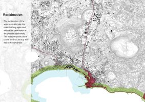 Industrial archeologies occupy a large part of the coastline. Dispose of waste would be to expensive; reuse them as a lap for a path and as water purification plants would bring an economic income.