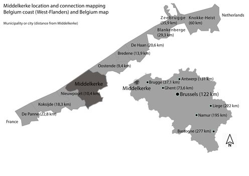 Middelkerke is located in the Belgian province of West-Flanders, on the North Sea, west of Oostende and east of Nieuwpoort. Belgium is located west of the Netherlands and east of France. Middelkerke has located 122 km from the capital of Belgium, Brussels.