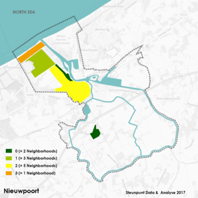 Economy & social condition These problems are bundled into 4 major themes (dimensions): demography, housing, education and unemployment.This is the poverty map which is assessed on the scale of 0-4. 4 is the less good economic condition 0 is a better economic condition. (0=2) green depicts this score is for 2 neighborhood (1=3) for 3 neighborhood, (2=5) for 5 neighborhood, (3=1) for 1 neighborhood