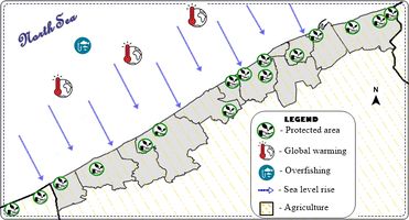 Nature conservation map - here are represented the most important protected areas, these being (from west to east): Wind Park; National Nature Reserve of the Dune Marchand; Nature Reserve of Westhoek; Doornpanne; Veldbatterij De Bamburg; De Warandeduinen; Keignaert Nature; Paelsteenpanne; Spanjaardduin; Duinbossen; Put van Vlissegem; Uitkerkse Polders; The fountains; Park 58; Zwindunes Et Polders; The Zwin.